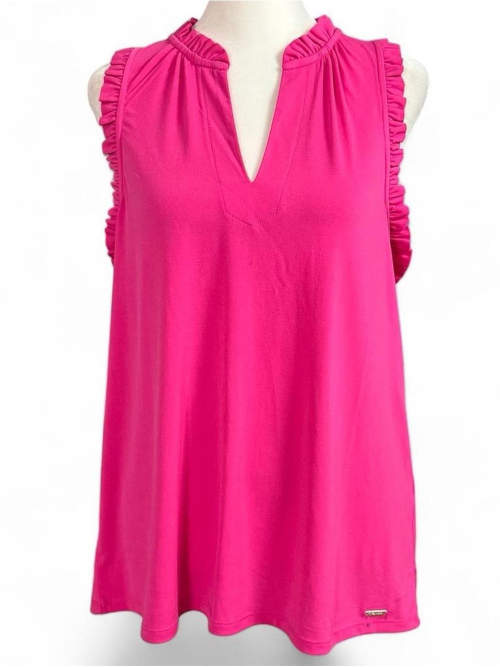Tahari Hot Pink Ruffle Sleeveless Tank Top Women’s Medium